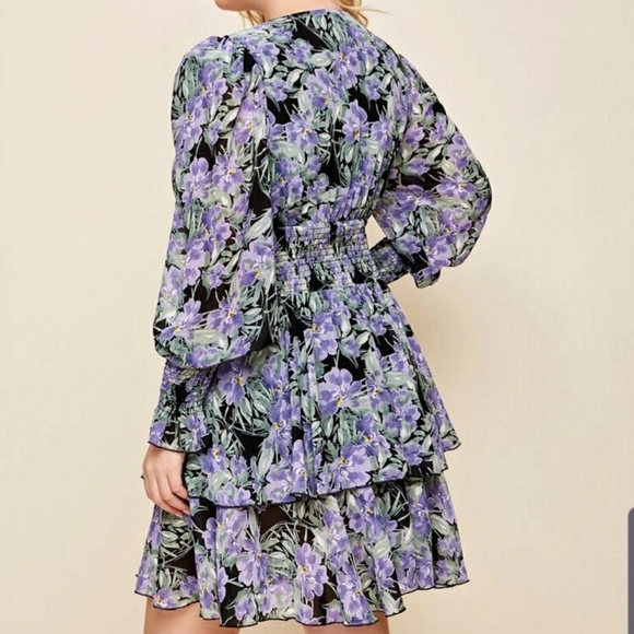 Lantern Sleeve Shirred Waist Ruffle Dress - New - Picture 4 of 12